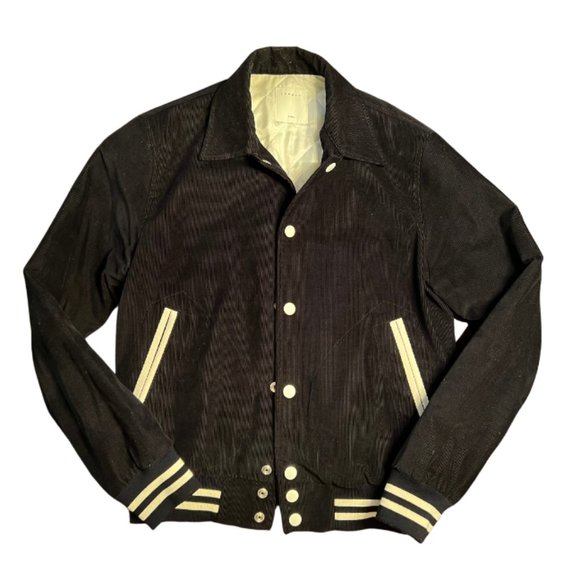 Sandro Paris Athletic Velvet Corduroy navy jacket sz small - Picture 1 of 7